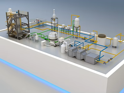 Industrial Processing Facility 3D Model With Pipes Tanks And Equipment 3d model