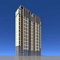 Modern High Rise Residential Building Exterior With Uniform Windows And Blue Sky Background