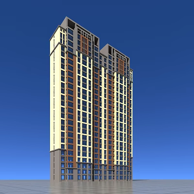 Modern High Rise Residential Building Exterior With Uniform Windows And Blue Sky Background 3d model