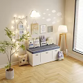 White Shoe Cabinet With Drawers Bench Blue Cushion Cloud Wall Decor String Lights Stuffed Toys