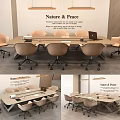 Modern Office Meeting Space Conference Table With Beige Chairs Laptop And Nature Peace Theme