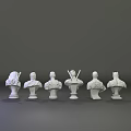 Six White Superhero Bust Sculptures with Shield Weapon and Accessories
