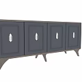 Modern TV Stand With Blue Cabinet Doors Wooden Frame And Silver Metal Handles