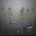 Fun Outdoor Playground With Tall Trees Colorful Bridge And Climbing Structures
