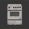 Old White Kitchen Stove with Rusty Burners Worn Knobs and Aged Oven Door