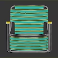 Striped Teal Lounge Chair With Yellow Armrests And Metal Frame For Outdoor Relaxation