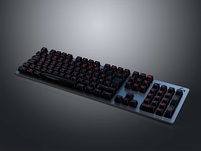 Black Mechanical Keyboard With Red Backlit Keys And Metal Panel Design 3d model