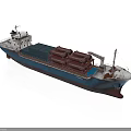 Blue And Brown Cargo Ship With Deck Loaded Pipe Containers And Masts