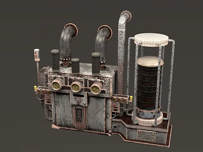 Vintage Industrial Mechanical Device With Metal Pipes Gauges And Cylindrical Container 3d model
