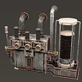 Vintage Industrial Mechanical Device With Metal Pipes Gauges And Cylindrical Container