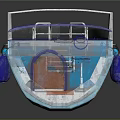 Wooden Boat With Blue Seats Wooden Deck And Blue Buoys Railings Design