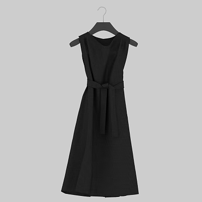 Elegant Black Sleeveless Dress With Waist Belt And Simple Design 3d model