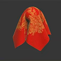 Red Decorative Covering With Golden Mesh Texture And Shiny Surface On Gray Background