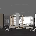 Modern Boutique Store Interior With Circular Ceiling Display Shelves Sofa And Chairs