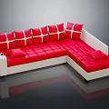 Modern Stylish L shaped Sectional Sofa With Red White Cross Pattern Cushions
