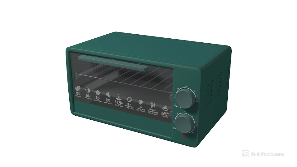 Compact Green Countertop Kitchen Appliance With Control Knobs And Glass Door 3d model