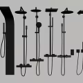 Black Wall Mounted Shower Systems With Various Styles And Handheld Sprayers 3d model