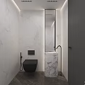 Modern Bathroom Interior Design With Glass Shower Partition Round Backlit Mirror And White Tiled Walls