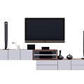 Modern TV Stand With Flat Screen TV Speakers And Decorative Storage Units