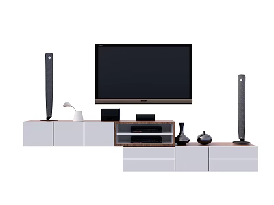 Modern TV Stand With Flat Screen TV Speakers And Decorative Storage Units 3d model