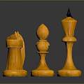 Wooden Chess Pieces With Different Shapes On Dark Background And Reflection 3d model