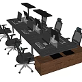 Modern Office Desk Workstation With Multiple Monitors Ergonomic Chairs And Wooden Surface