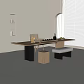 Modern Minimalist Wooden Tea Table with Black Legs and Matching Stool Bench in Bright Interior