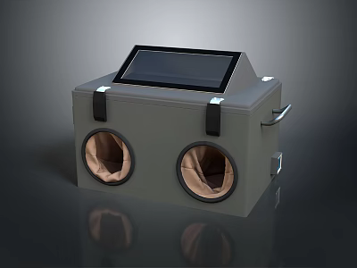 Gray Workstation With Digital Screen Black Straps Side Handle And Circular Openings 3d model