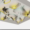 Modern Layered Ceiling Design With Yellow And White Wavy Circular Patterns And Soft Lighting Effects