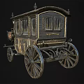 Vintage Horse Carriage With Wooden Structure Red Cushion And Decorative Wheels