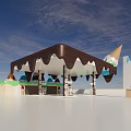 Colorful Ice Cream Themed Service Station With Pink Dripping Canopy And Cone Decorations