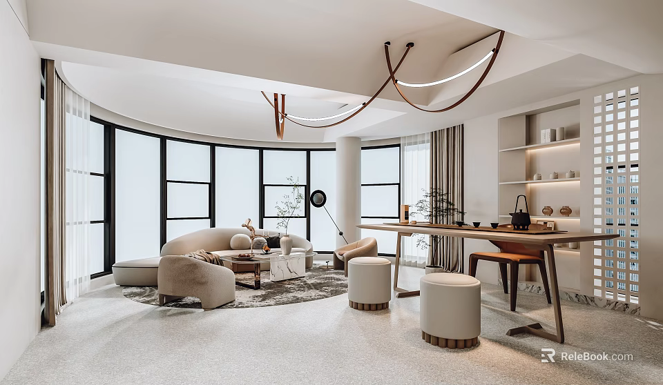Modern Beauty Hair Salon Interior With Comfortable Sofa And Floor To Ceiling Windows 3d model 