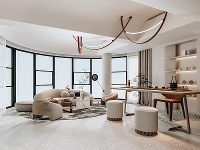 Modern Beauty Hair Salon Interior With Comfortable Sofa And Floor To Ceiling Windows 3d model
