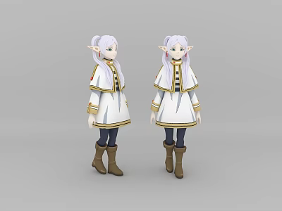 Silver Haired Elven Game Character With White Robes Gold Trim And Pointed Ears 3d model