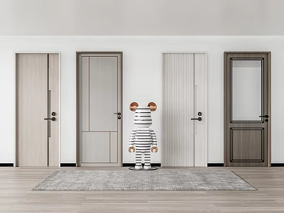 Modern swing door single door wooden door 3d model