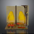 Miniature Indoor Scene Model With Yellow Illuminated Panels Red Tables And Chairs
