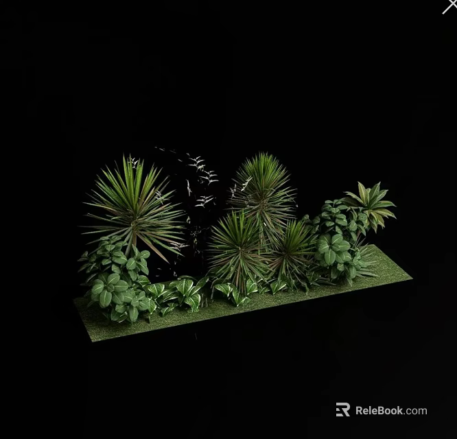 Green Plants Arrangement With Black Stone On Green Platform Against Black Background 3d model 