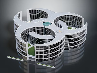 Modern Circular Multi Story Building Architectural Design With Glass Facade Central Green Garden And Entrance 3d model
