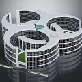 Modern Circular Multi Story Building Architectural Design With Glass Facade Central Green Garden And Entrance