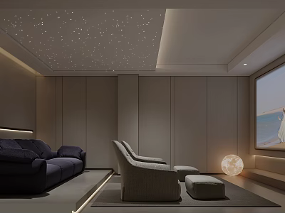 Modern Home Theater with Starry Ceiling Comfortable Seating and Projection Screen 3d model