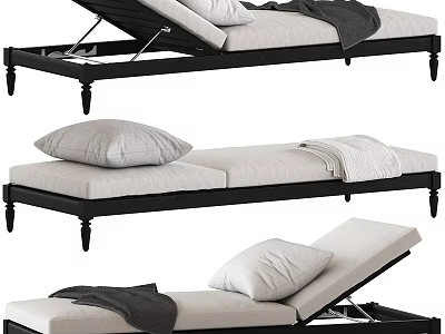 Stylish Black Frame Chaise Lounge With White Cushions Gray Blanket And Pillows 3d model