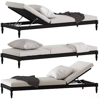 Stylish Black Frame Chaise Lounge With White Cushions Gray Blanket And Pillows 3d model