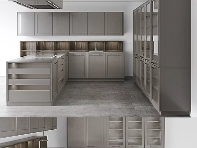 Modern Kitchen Interior With Sleek Gray Cabinets And Central Island Counter 3d model
