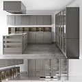 Modern Kitchen Interior With Sleek Gray Cabinets And Central Island Counter