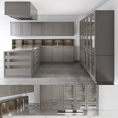 Modern Kitchen Interior With Sleek Gray Cabinets And Central Island Counter 3d model