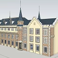 Classical European Style Office Building With Spires Brick Exterior And Arched Windows