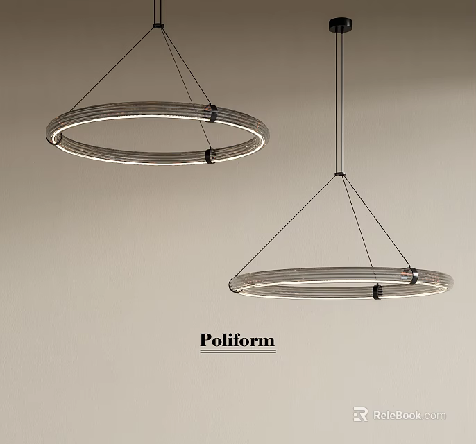Modern Poliform Ring Shaped Chandeliers With Illuminated Circular Rings Hanging From Ceiling 3d model