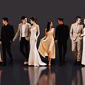 Group of People in Formal Attire Elegant Gowns and Suits Posing for Fashion Photoshoot