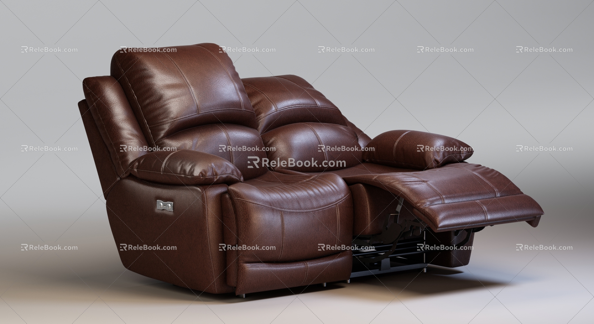 Modern recliner multi-function two-seat leather sofa 3d model