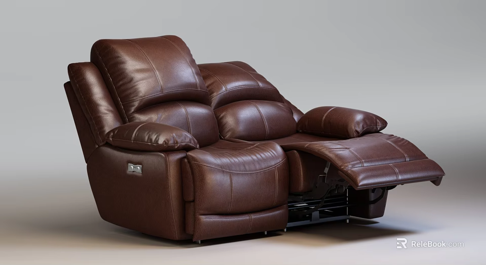 Brown Leather Recliner Chair With Adjustable Footrest Armrests And Soft Cushions 3d model 
